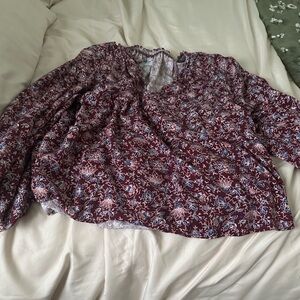 Old Navy Burgundy Floral Peasant Blouse